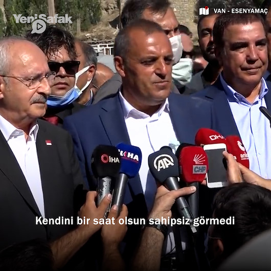 Sel afetinin yaşandığı Esenyamaçın muhtarı Kılıçdaroğlunun yanında devleti işaret ederek Bir saat olsun sahipsiz kalmadık deyince CHPliler müdahale etti: CHP sayesinde
