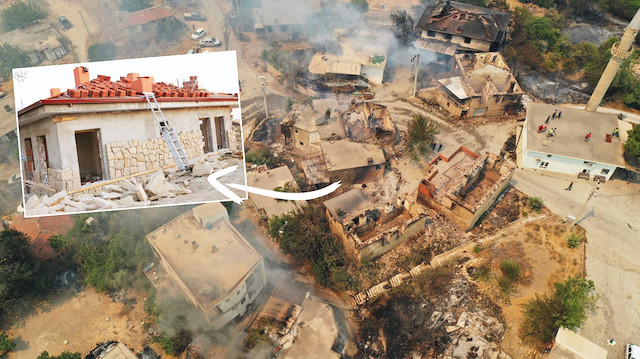 Yangınlarda zarar gören evler ekiplerce yıkılarak hızla yerlerine yenileri yapılıyor.