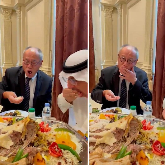 Suudi Arabistan’da vali Japonya Büyükelçisi Fumioya eliyle pilav yemeyi öğretti