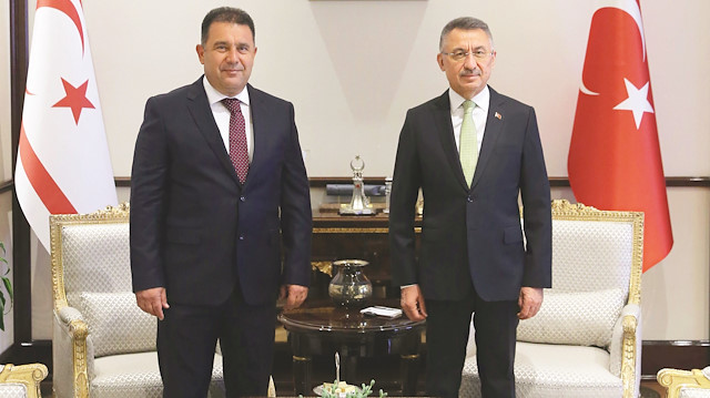 Cumhurbaşkanı Yardımcısı Fuat Oktay ve KKTC Başbakanı Ersan Saner Cumhurbaşkanlığı Külliyesi’nde ortak basın toplantısı düzenledi.