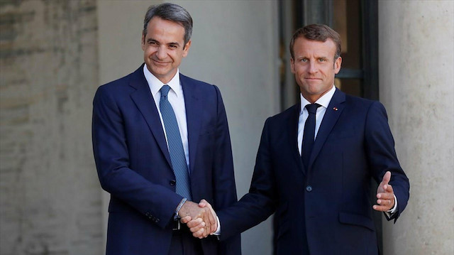 Yunanistan Başbakanı Miçotakis ve Fransa Cumhurbaşkanı Macron 
