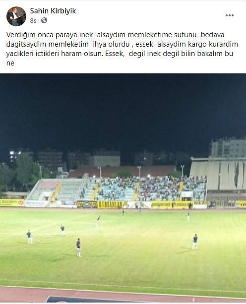 Kulüp başkanı Şahin Kırbıyık'ın Facebook hesabından yaptığı o paylaşım.