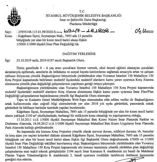 İBB'nin gönderdiği belge.