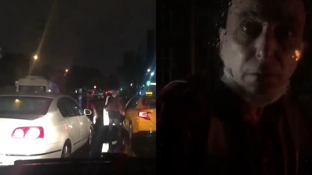 Taksi şoförü tartıştığı sürücünün yolunu kesti otomobilin camını yumrukladı