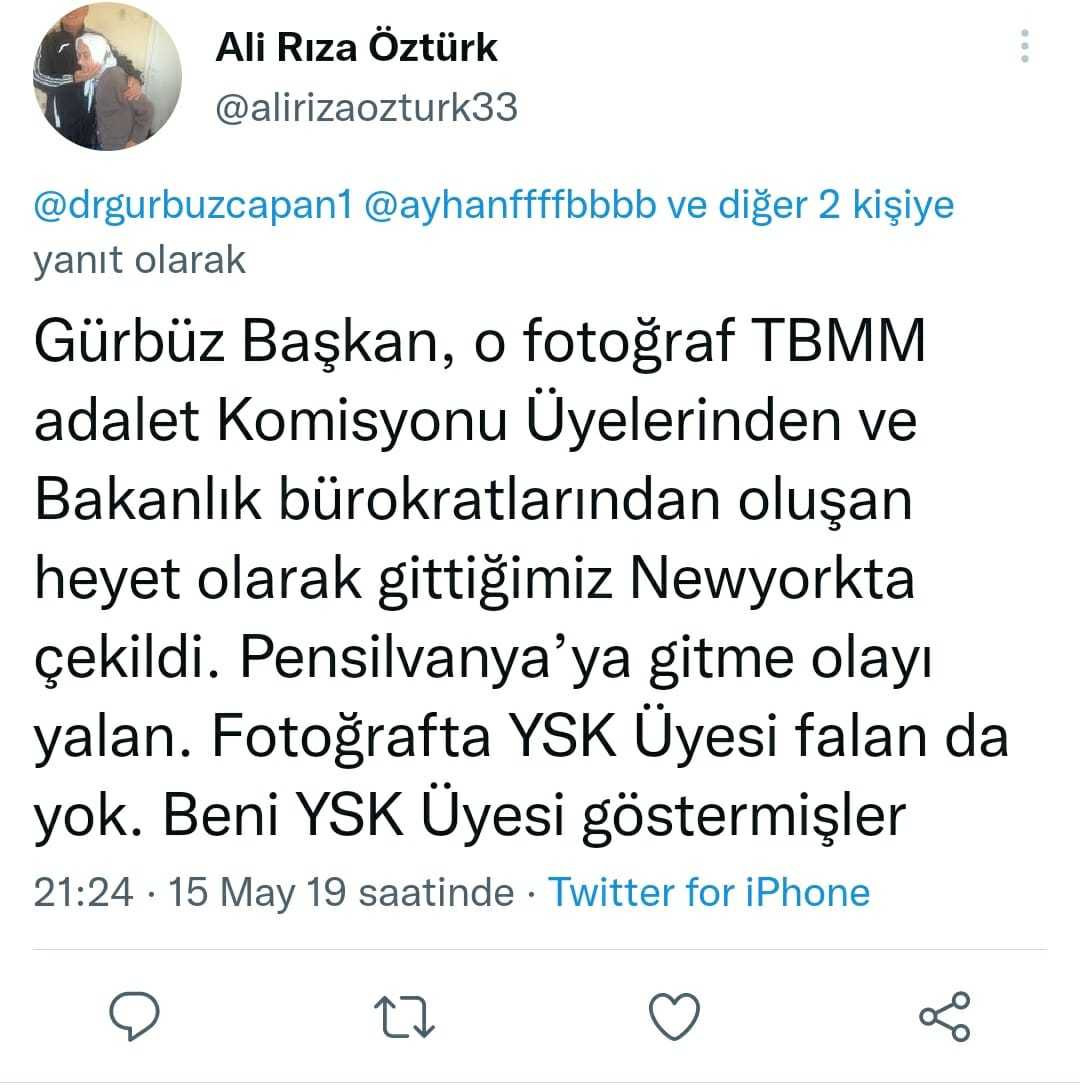 CHP 24.Dönem Mersin Milletvekili Ali Rıza Öztürk'ün 15 Mayıs 2019 tarihli tweeti
