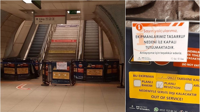 İstanbul metrolarında yürüyen merdivenler kapatıldı