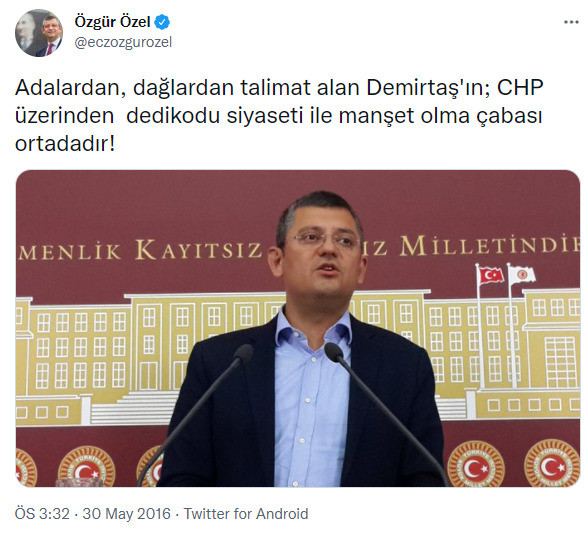 CHP'li Özel'in tweeti.