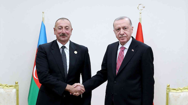 Türkmenistan'daki Cumhurbaşkanı Erdoğan ile Aliyev'in görüşmesinden görüntüler