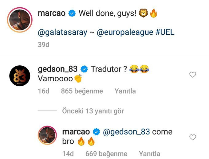 Gedson Fernandes ve Marcao arasındaki yazışma taraftarlar arasında heyecan oluşturmuştu.