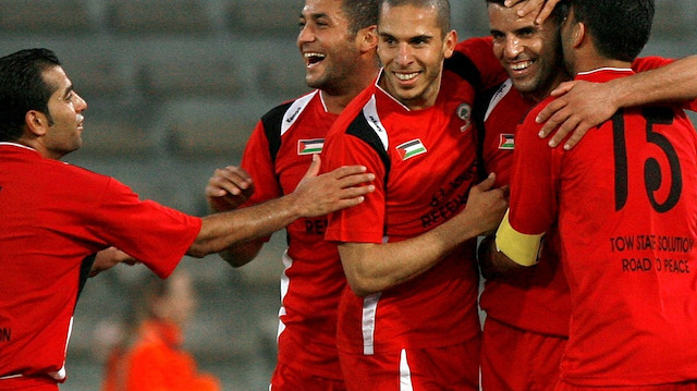 Filistin Milli Takım'ı oyuncularının gol sevinci