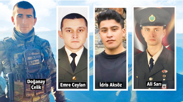 	Irak’ın kuzeyindeki Pençe-Yıldırım Operasyonu bölgesinde Uzman Çavuşlar Doğanay Çelik, Ali Sarı ve İdris Aksöz şehit düştü. 
