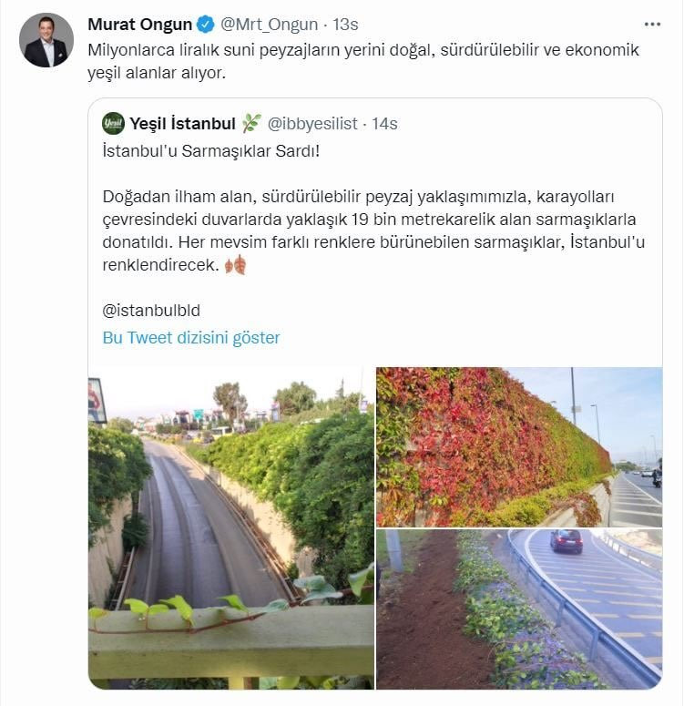 İBB Sözcüsü Ongun&#39;un paylaştığı peyzaj çalışmalarının 2015&#39;ten önce yapıldığı ortaya çıktı: Sarmaşığı da sahiplendiler - Yeni Şafak