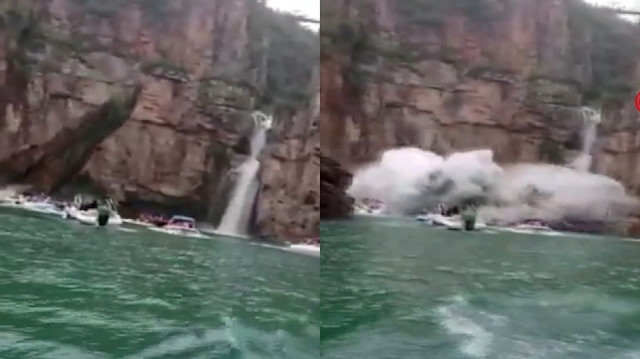 Brezilya'da tekne seyahati yapan  turistlerin üzerine dev kaya parçası düştü