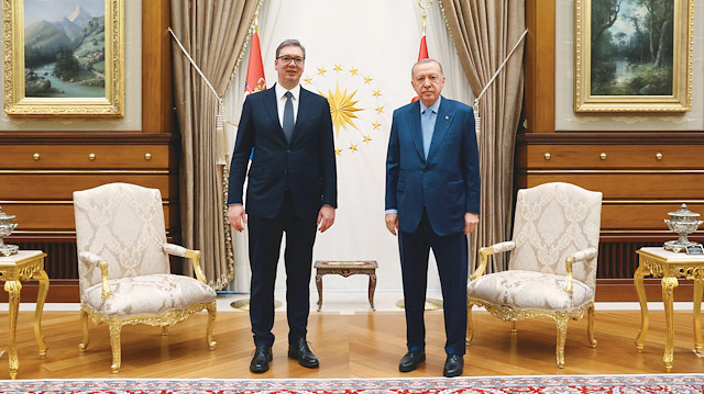  Cumhurbaşkanı Erdoğan, Sırbistan Cumhurbaşkanı Aleksandar Vucic’i Beştepe’de ağırladı. Erdoğan ve Vucic, baş başa görüşmenin ardından Yüksek Düzeyli İşbirliği Konseyi Oturumu ile anlaşmaların imza törenine katıldı.