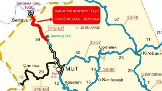Karaman-Mut arasında trafiğe kapatılan yol