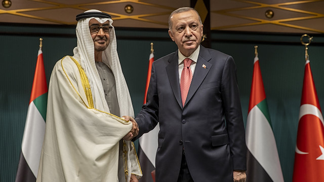 Abu Dabi Veliaht Prensi Şeyh Muhammed bin Zayed El Nahyan ile Cumhurbaşkanı Recep Tayyip Erdoğan.