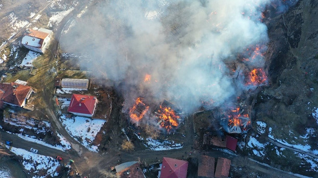 Kastamonu'da 15 evin kül olduğu yangından kurtardığı buzağısını kucağında taşıdı.