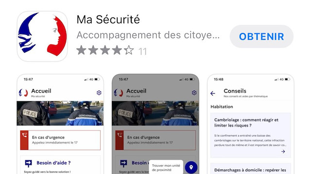 Fransa'daki “Ma Sécurité” uygulaması.