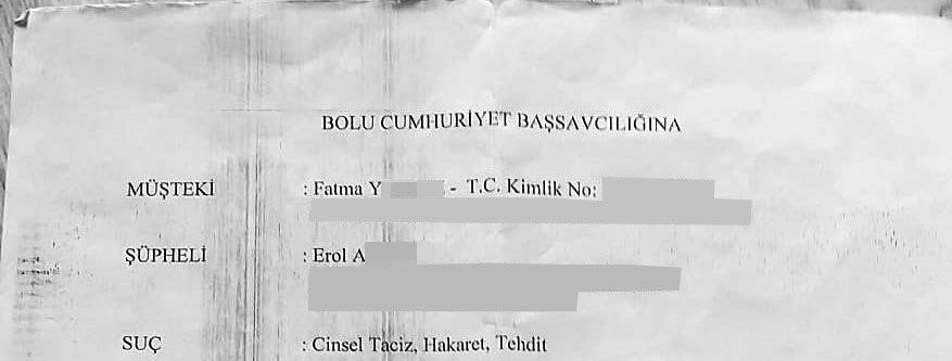 Bolu Cumhuriyet Başsavcılığı, yapılan suç duyurusunun ardından Erol A. hakkında ‘cinsel taciz, hakaret ve tehdit’ suçlarından soruşturma başlattı.