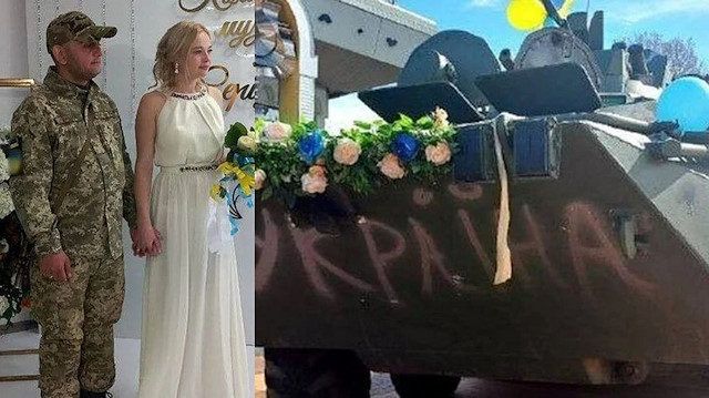 Rus tankının gelin arabası olarak tahsis edilmesi ile ilginç görüntüler ortaya çıktı.