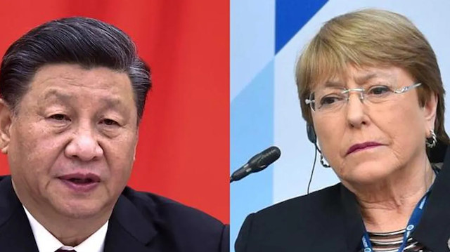Çin Devlet Başkanı Xi Jinping ile  Birleşmiş Milletler İnsan Hakları Yüksek Komiseri Michelle Bachelet.