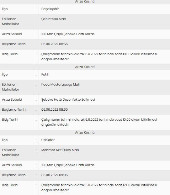 Su kesintisi yaşanan ilçeler 6 Haziran İSKİ Sular ne zaman gelecek