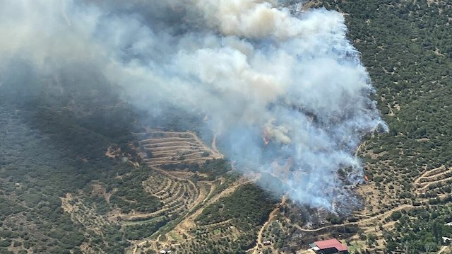 Yangına havadan ve karadan müdahale ediliyor. 