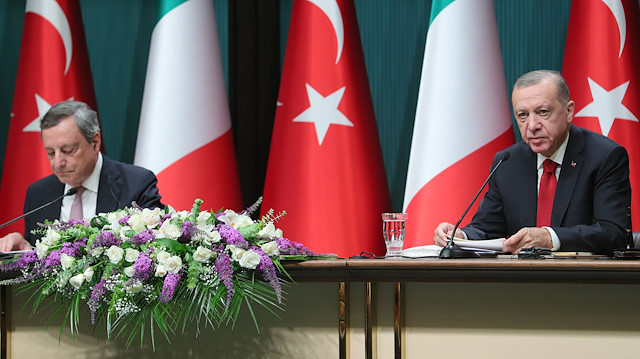 Cumhurbaşkanı Recep Tayyip Erdoğan ve İtalya Başbakanı Mario Draghi.