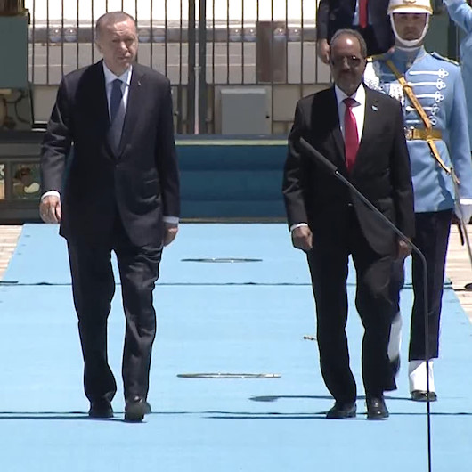 Cumhurbaşkanı Erdoğan, Somali Cumhurbaşkanı Hasan Şeyh Mahmudu resmi törenle karşıladı