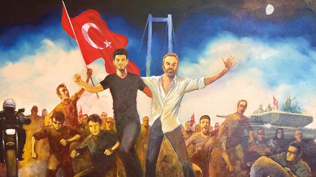 Arkalarında gazilerin, önde Şehit Erol Olçok ve oğlu Abdullah’ın  olduğu  tablo, 15 Temmuz’un sembollerinden olmuştu.