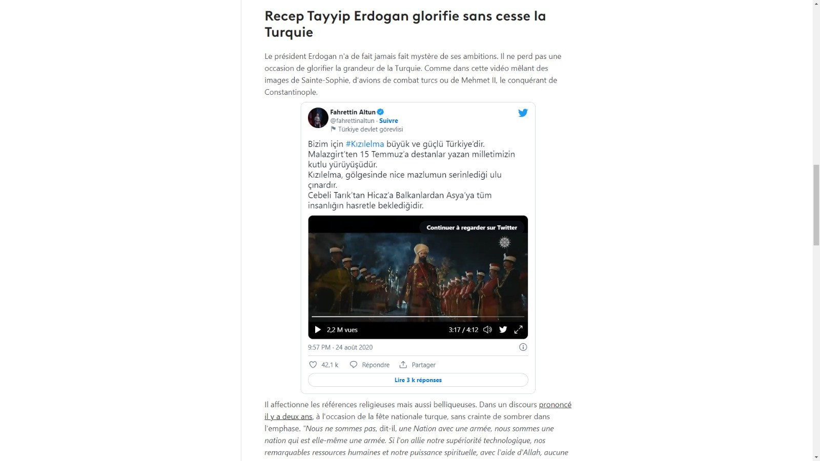 Fransız kamu yayıncısı France Info: Erdoğan Türkiye'yi daima yüceltiyor