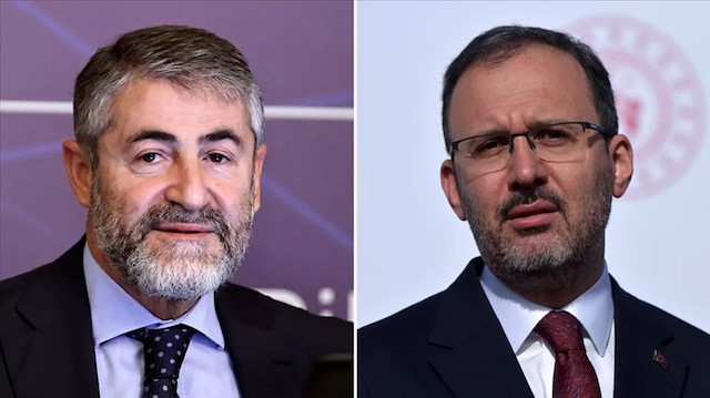 ​Hazine ve Maliye Bakanı Nureddin Nebati ve Gençlik ve Spor Bakanı Mehmet Muharrem Kasapoğlu