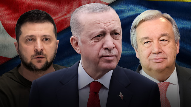 Cumhurbaşkanı Recep Tayyip Erdoğan,  Ukrayna Devlet Başkanı Volodimir Zelenskiy ve BM Genel Sekreteri Antonio Guterres.