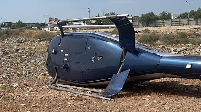 İzmir'de helikopter kalkış anında yan yattı.