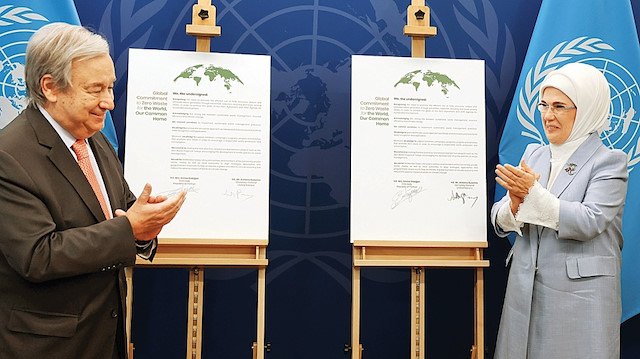 Emine Erdoğan ve BM Genel Sekreteri Antonio Guterres, “Sıfır Atık Projesi”nin 
dünyada yaygınlaştırılması için iyi niyet beyanı imzaladı.