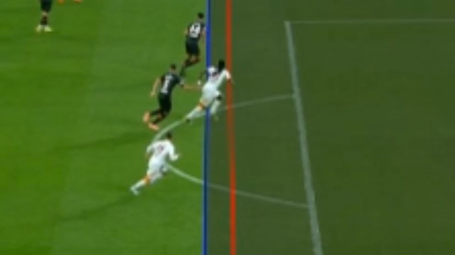 Galatasaray'ın iptal edilen golünde çizilen çizgi.