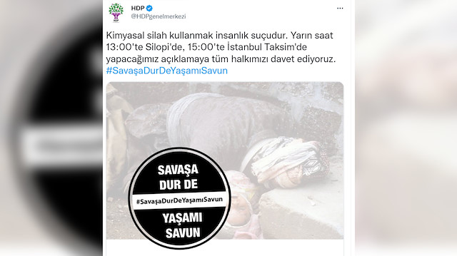 ​HDP PKK'nın 'kimyasal silah' iftirasını sokağa taşıyor: Halepçe katliamı fotoğrafıyla kirli provokasyon.