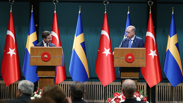 Cumhurbaşkanı Recep Tayyip Erdoğan ile İsveç Başbakanı Ulf Kristersson ortak basın toplantısı.