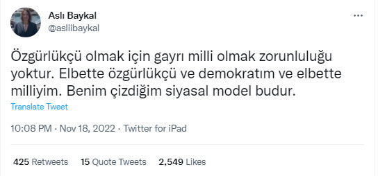 Aslı Baykal bu kez direkt Kılıçdaroğlu'nu hedef aldı: Demokrasi Amerikan hamburgercisinde veya Londra tefecisinde inşa edilmez - Yeni Şafak