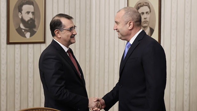 Bulgaristan Cumhurbaşkanı Rumen Radev, Enerji ve Tabii Kaynaklar Bakanı Fatih Dönmez.