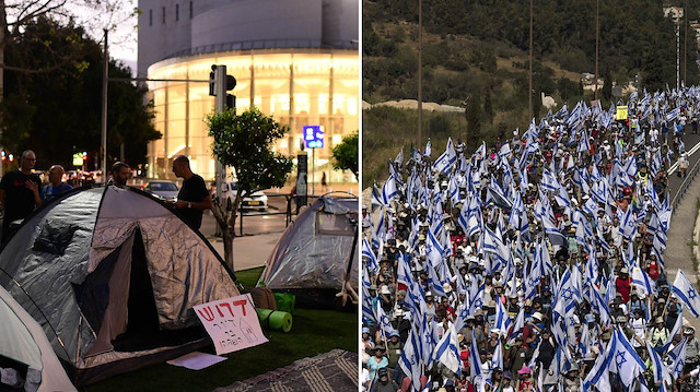 İsrail'de yargı düzenlemesine karşı yeni protesto: Göstericiler Knesset'in yanına çadır kurdu