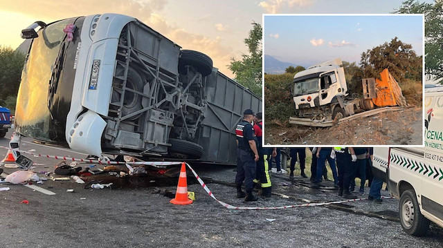 Denizli'de kum yüklü kamyon otobüse çarptı: 6 ölü, 42 yaralı