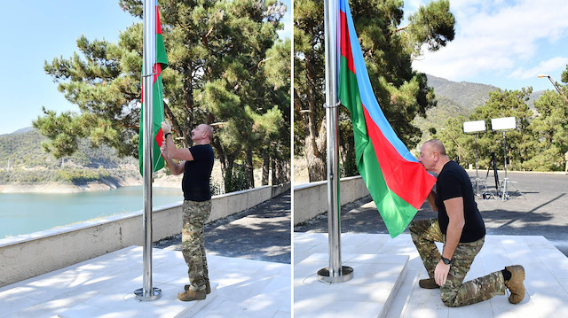 Aliyev Hankendi ve Hocalı'da Azerbaycan bayrağını göndere çekti