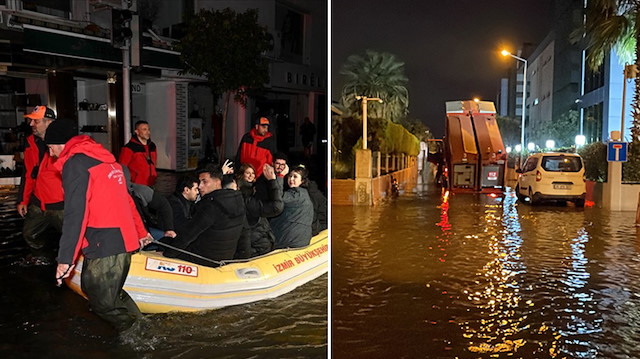 İzmir'de deniz taştı: Sokaklar sular altında kaldı