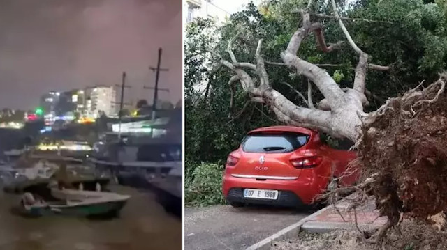 Antalya'da şiddetli yağış ve fırtına hayatı felç etti: Tekneler battı, ağaçlar devrildi