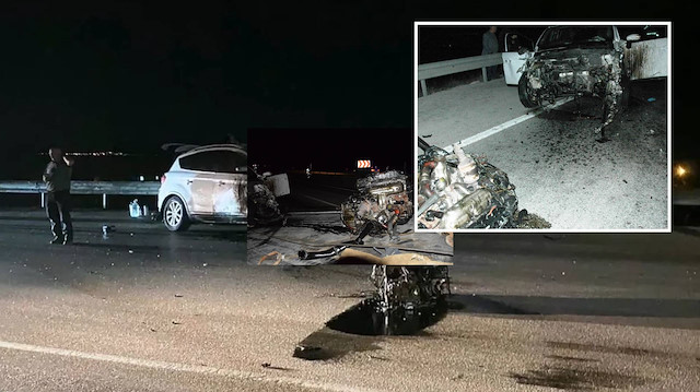 Konya'da bariyerlere çarpan otomobilin motoru yerinden fırladı: 5 kişi yaralandı