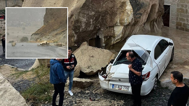 Kapadokya’yı sel vurdu: Kopan kayalar hasara neden oldu