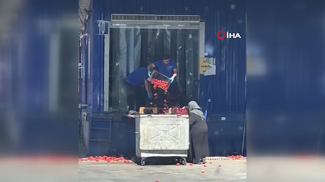 İstanbul'da bulunan bir zincir market kasa kasa domatesi çöpe döktü