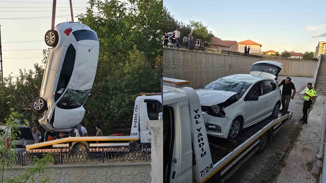 Otomobil, metrelerce yükseklikten yere çakıldı: Bir kişi yaralandı