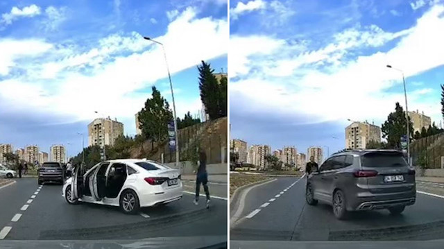 Yol verme kavgasında akıl almaz olay: Sürücüyü metrelerce sürükledi